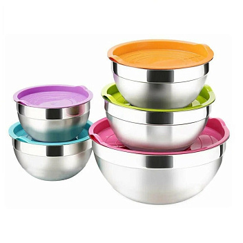 Миска 4,1 л. d=26 см. h=12 см. полусферическая, нерж. с розовой крышкой п/п MGsteel /1/