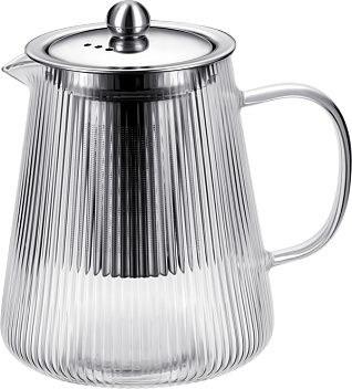 Чайник  900 мл. заварочный с крышкой нерж. с фильтром, Термостекло /1/