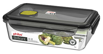 Контейнер для продуктов прямоуг.  1 л. 19,5*12,5*5,5 см.  герметич. с клапаном 