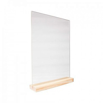 Табличка 105*150 мм. А6 пласт. вертикал. прозрач. тейбл тент на дерев. подставке /1/7/14/